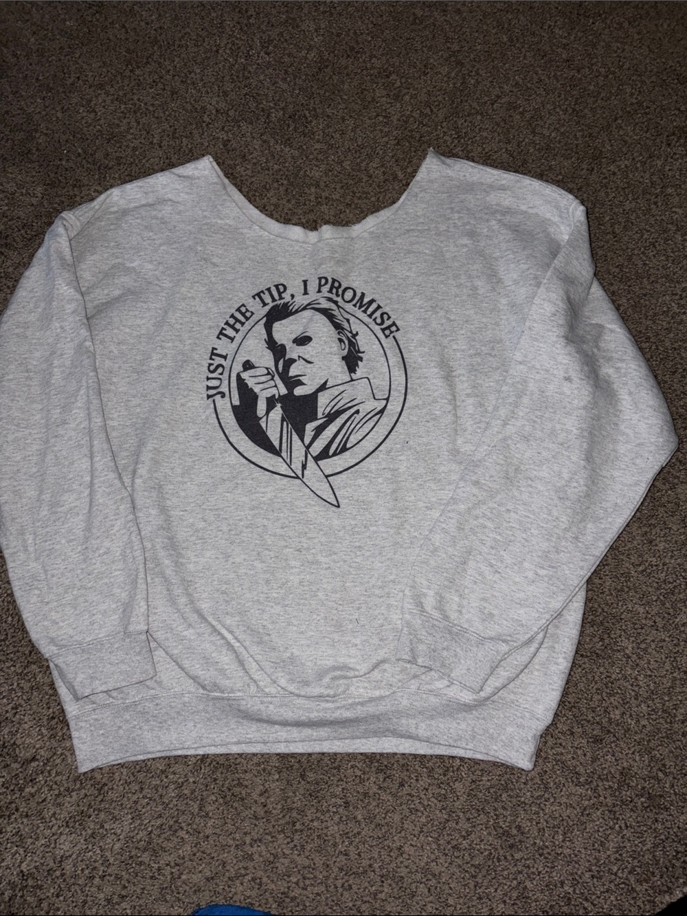 HALLOWEEN- Gray Graphic Crewneck Sweatshirt - "Just The Tip, I Promise"